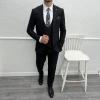Erkek Dar Kesim Slimfit Yelekli Takımı Elbise-Siyah