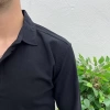 Erkek Dar Kesim Slimift Likralı Rahat Keten Gömlek- Siyah
