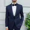 Erkek Dar Kesim Yakası Çıkabilen Damatlık Takım Elbise-Lacivert