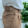 Erkek Dar Kesim Yüksek Bel Pileli Duble Paça Keten Pantolon-Kiremit