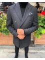 Erkek Dar Kesim Kaşe  Kruvaze Kaban - Füme
