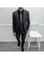 Erkek Dar Kesim Slimfit Yelekli Takımı Elbise-Füme