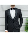 Erkek Dar Kesim Slimfit Yelekli Yakası Çıkabilen Damatlık Takım Elbise-Siyah