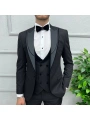 Erkek Dar Kesim Slimfit Yelekli Yakası Çıkabilen Damatlık Takım Elbise-Siyah