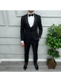 Erkek Dar Kesim Slimfit Yelekli Yakası Çıkabilen Damatlık Takım Elbise-Siyah