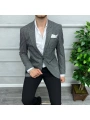 Erkek Dar Kesim Tek Düğme Piti Kare Spor Tek Ceket-Siyah