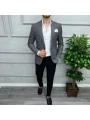 Erkek Dar Kesim Tek Düğme Piti Kare Spor Tek Ceket-Siyah