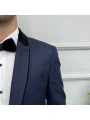 Erkek Dar Kesim Yakası Çıkabilen Damatlık Takım Elbise-Lacivert