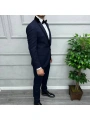 Erkek Dar Kesim Yakası Çıkabilen Damatlık Takım Elbise-Lacivert