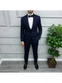 Erkek Dar Kesim Yakası Çıkabilen Damatlık Takım Elbise-Lacivert