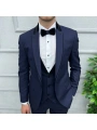 Erkek Dar Kesim Yakası Çıkabilen Damatlık Takım Elbise-Lacivert