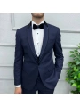 Erkek Dar Kesim Yakası Çıkabilen Damatlık Takım Elbise-Lacivert
