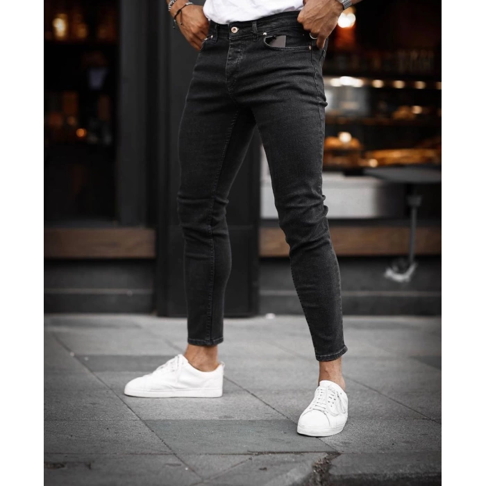 Erkek Dar Kesim Silim fit Likralı Kot Pantolon-Füme