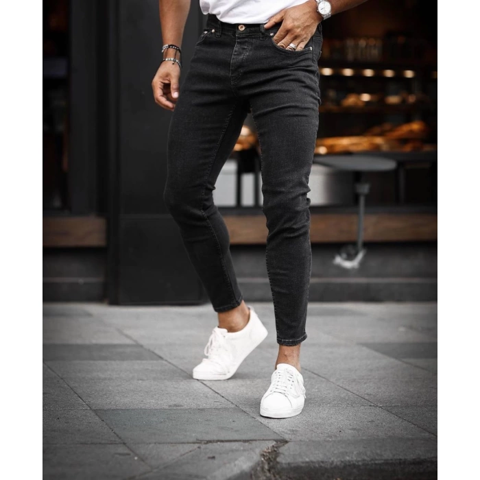 Erkek Dar Kesim Silim fit Likralı Kot Pantolon-Füme