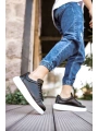 Yeni Sezon Erkek Tarz Casual Sneaker Günlük Spor Rahat Ayakkabı -Siyah-Beyaz