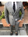 Erkek Dar Kesim Kruvaze Likralı Takım Elbise-Kiremit