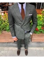 Erkek Kruvaze Model Dar Kesim Desenli  Likralı  Takım Elbise-Gri