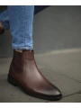 Yeni Sezon Erkek Eva Kösele Taban Bağcıksız Deri Cilt Chelsea Bot-Kahve