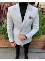 Erkek Dar Kesim Kaşe Metal Düğme Kruvaze Ceket - Taba