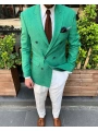 Erkek Dar Kesim Metal Düğme Kruvaze Tek Ceket-Yeşil