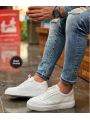 Erkek İçi Dışı Deri Eva Taban Sneakers Bağcıklı Spor Ayakkabı-Beyaz