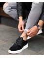 Erkek İçi Dışı Deri H Baskılı Eva Taban Sneakers Spor Ayakkabı-Siyah