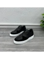 Erkek İçi Dışı Deri H Baskılı Eva Taban Sneakers Spor Ayakkabı-Siyah