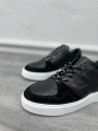 Erkek İçi Dışı Deri H Baskılı Eva Taban Sneakers Spor Ayakkabı-Siyah