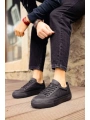 Yeni Sezon Erkek Tarz Casual Sneaker Günlük Spor Rahat Ayakkabı -Siyah-Siyah
