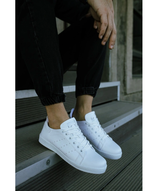 Yeni Sezon İnce Taban Günlük Spor  Bağcıklı Ayakkabı -Beyaz-Beyaz
