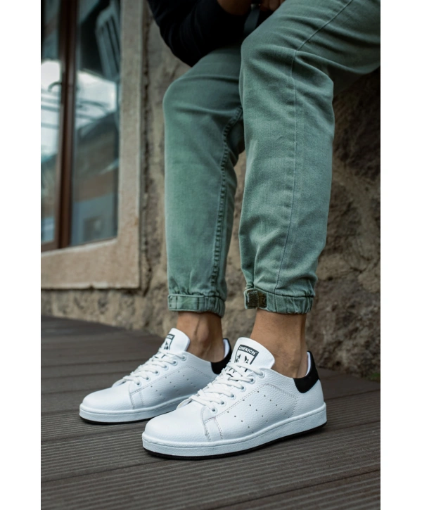 Yeni Sezon İnce Taban Günlük Spor  Bağcıklı Ayakkabı -Beyaz-Siyah