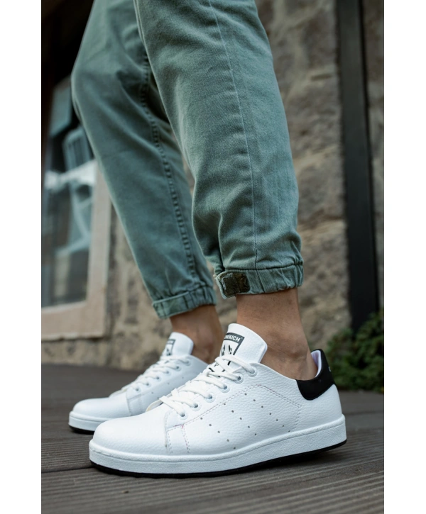 Yeni Sezon İnce Taban Günlük Spor  Bağcıklı Ayakkabı -Beyaz-Siyah