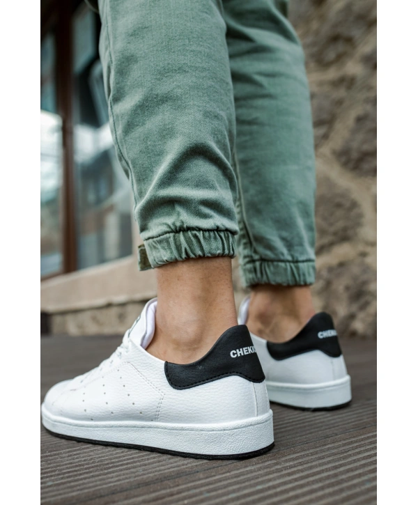 Yeni Sezon İnce Taban Günlük Spor  Bağcıklı Ayakkabı -Beyaz-Siyah