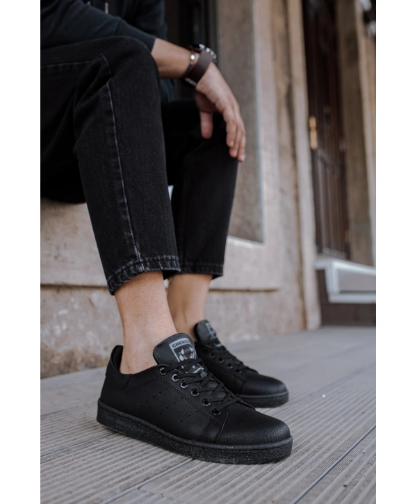 Yeni Sezon İnce Taban Günlük Spor Bağcıklı  Ayakkabı -Siyah-Siyah