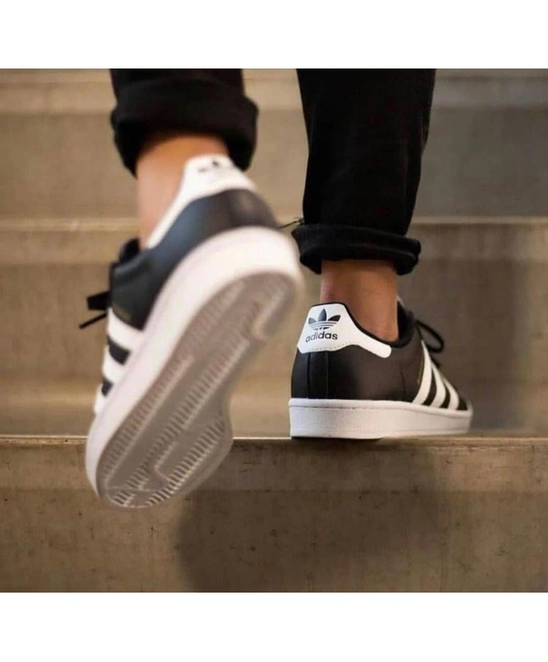 Unisex Deri Superstar Günlük Spor Ayakkabı-Siyah-Beyaz-Gold