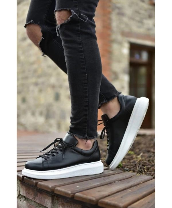 Yeni Sezon Erkek Tarz Casual Sneaker Günlük Spor Rahat Ayakkabı -Siyah-Beyaz