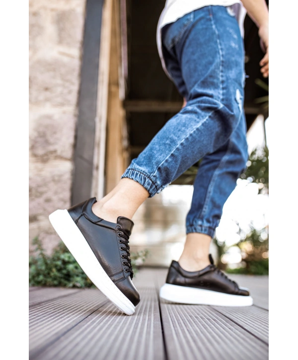 Yeni Sezon Erkek Tarz Casual Sneaker Günlük Spor Rahat Ayakkabı -Siyah-Beyaz