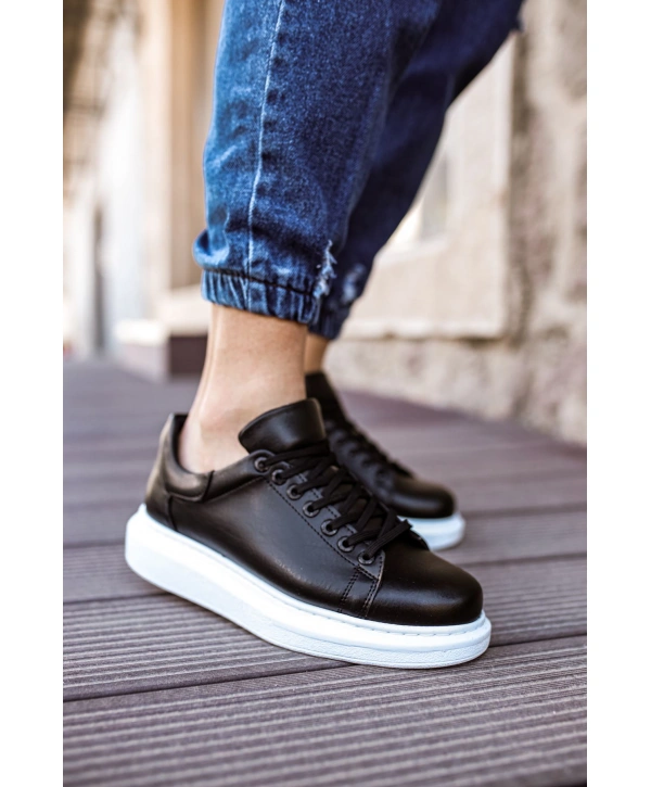 Yeni Sezon Erkek Tarz Casual Sneaker Günlük Spor Rahat Ayakkabı -Siyah-Beyaz