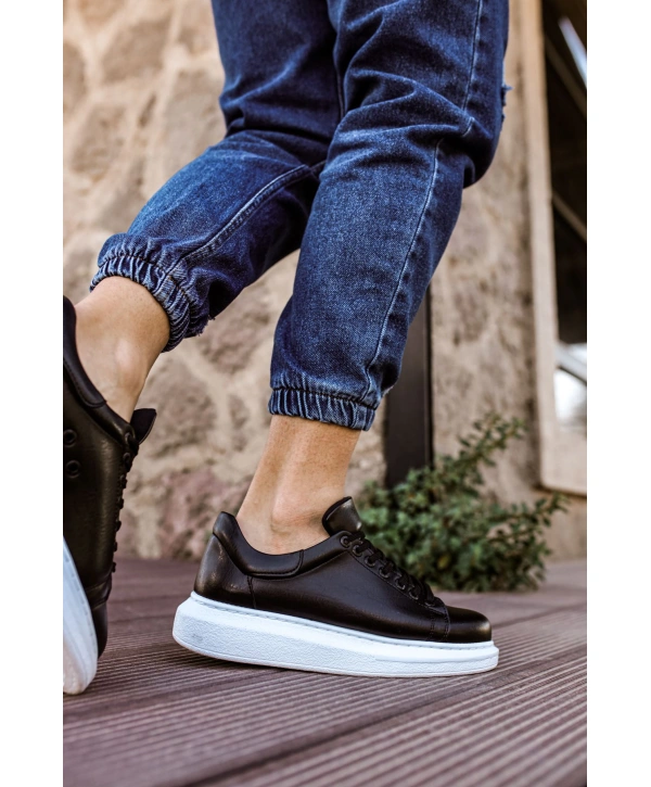 Yeni Sezon Erkek Tarz Casual Sneaker Günlük Spor Rahat Ayakkabı -Siyah-Beyaz
