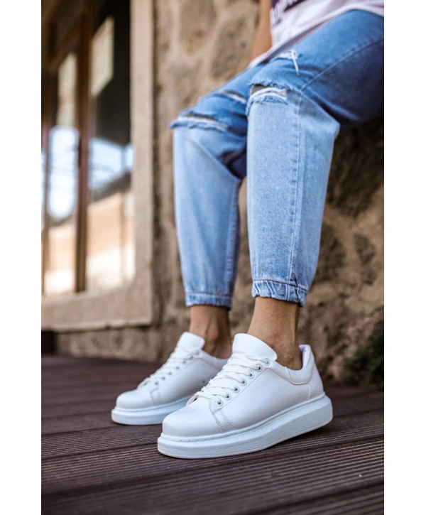 Yeni Sezon Erkek Tarz Casual Sneaker Günlük Spor Rahat Ayakkabı -Beyaz-Beyaz