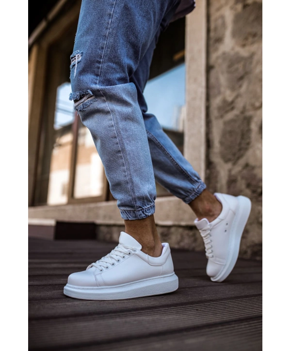 Yeni Sezon Erkek Tarz Casual Sneaker Günlük Spor Rahat Ayakkabı -Beyaz-Beyaz