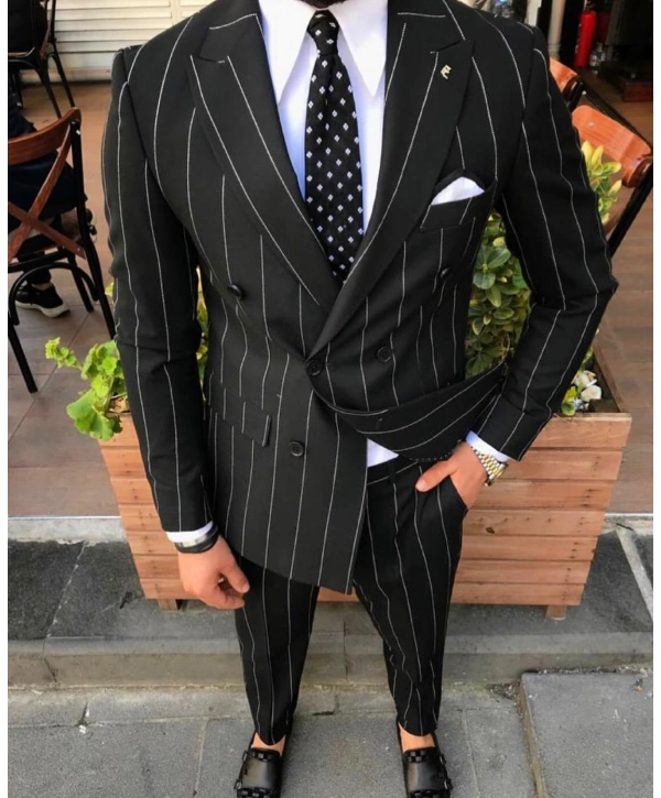 Erkek Dar Kesim Kruvaze Likralı Takım Elbise-Kiremit