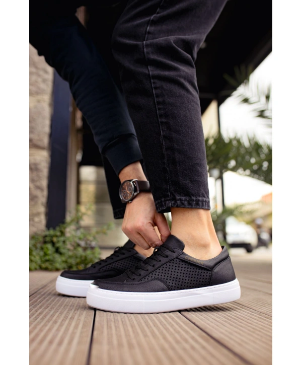 Yeni Sezon Erkek Tarz Casual Sneaker Günlük Spor Rahat Ayakkabı -Siyah-Beyaz