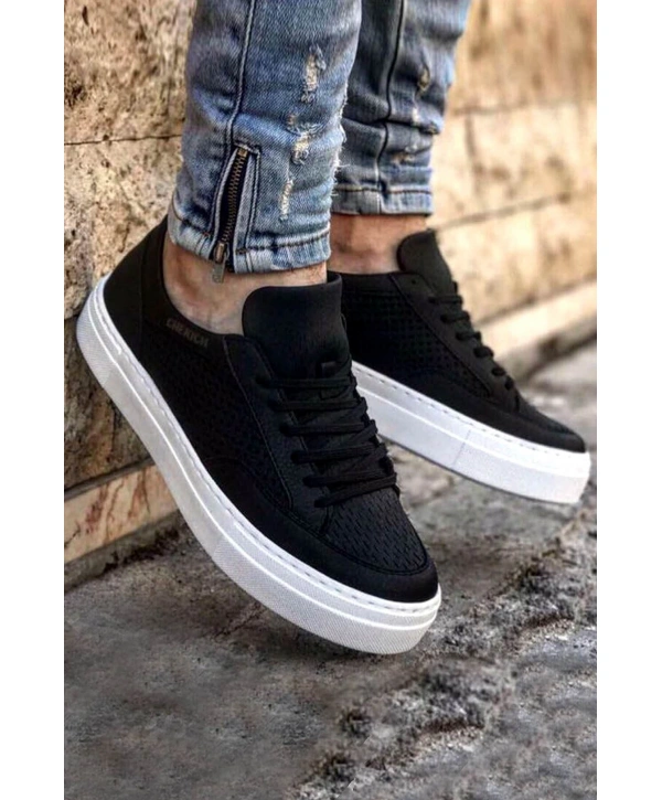 Yeni Sezon Erkek Tarz Casual Sneaker Günlük Spor Rahat Ayakkabı -Siyah-Beyaz