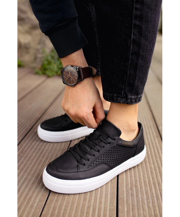 Yeni Sezon Erkek Tarz Casual Sneaker Günlük Spor Rahat Ayakkabı -Siyah-Beyaz