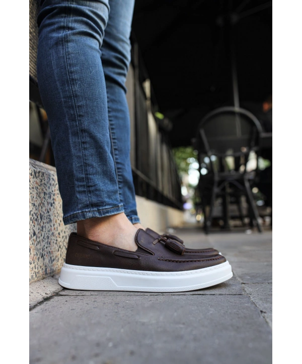 Erkek Bagcıksız Eva Taban Püsküllü Casua Rugan Ayakkabı-Kahve