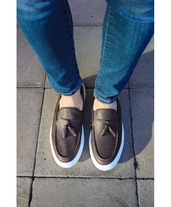 Erkek Bagcıksız Eva Taban Püsküllü Casua Rugan Ayakkabı-Kahve