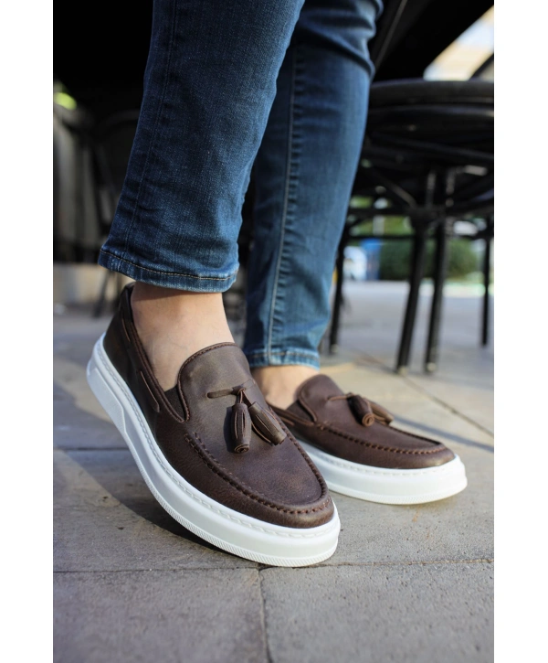 Erkek Bagcıksız Eva Taban Püsküllü Casua Rugan Ayakkabı-Kahve