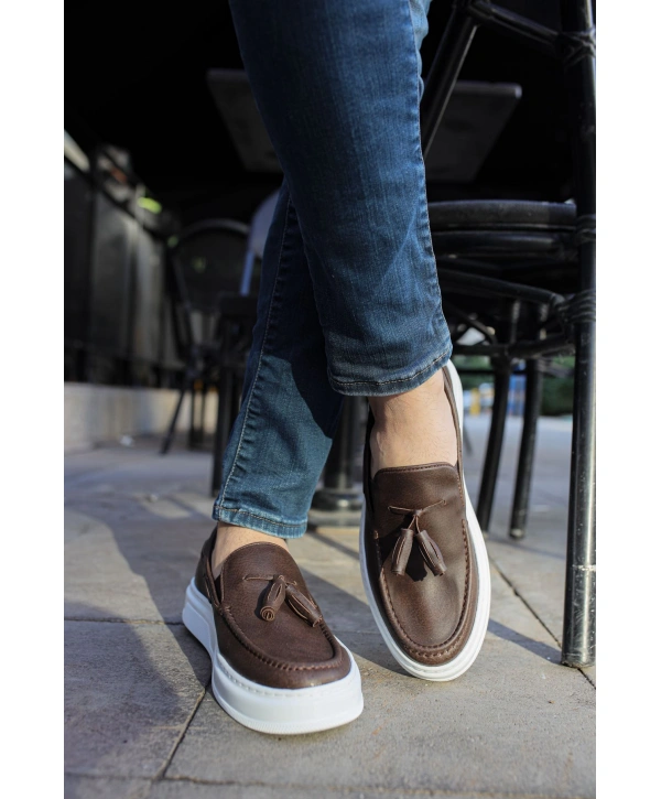 Erkek Bagcıksız Eva Taban Püsküllü Casua Rugan Ayakkabı-Kahve