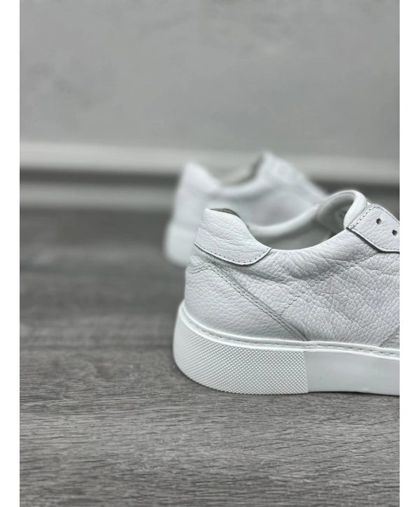 Erkek İçi Dışı Deri Eva Taban Sneakers Bağcıklı Spor Ayakkabı-Beyaz